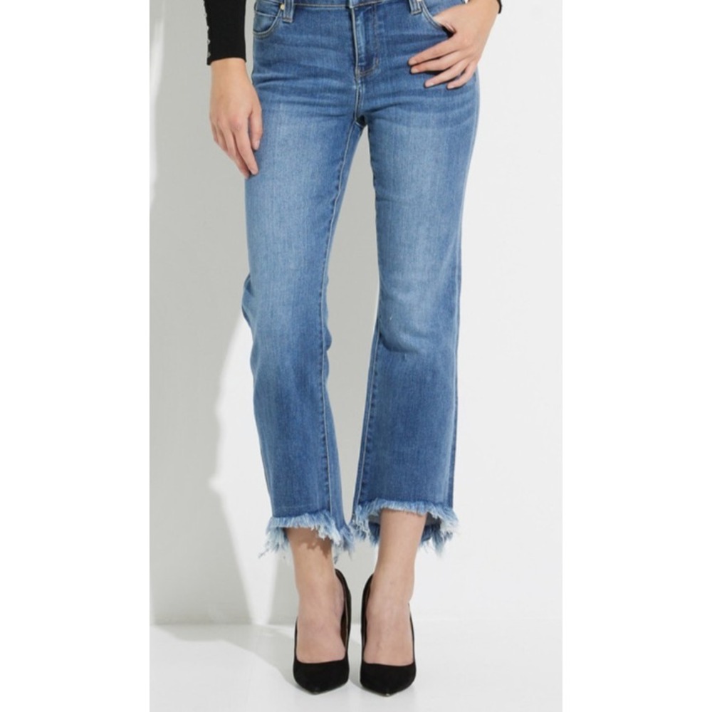 Liverpool Crop Flare Hi Low 5 Fray Hem Sky View Med Wash 4/27 Boho Grunge Indie